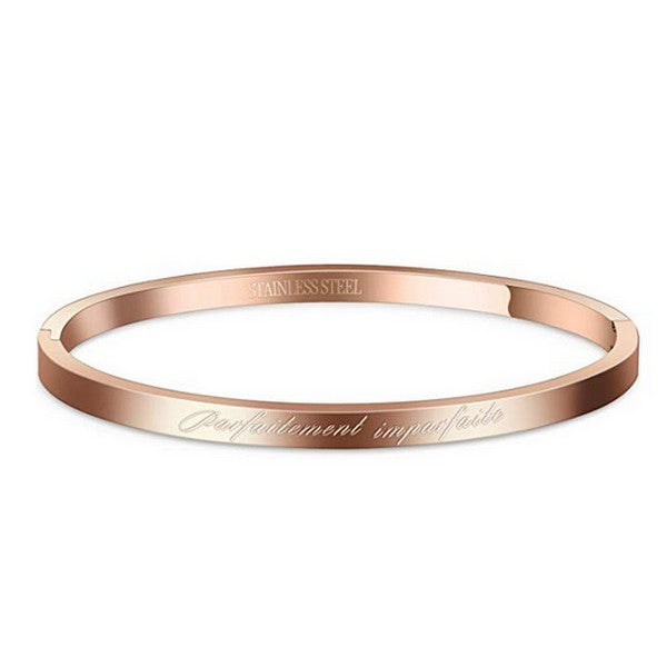Bracelet message en acier pour femme - Couleur Or rose - ' Parfaitement imparfaite '