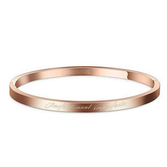 Bracelet message en acier pour femme - Couleur Or rose - ' Parfaitement imparfaite '