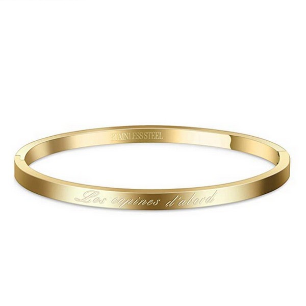 Bracelet message en acier pour femme - Couleur doré - ' Les copines d'abord '