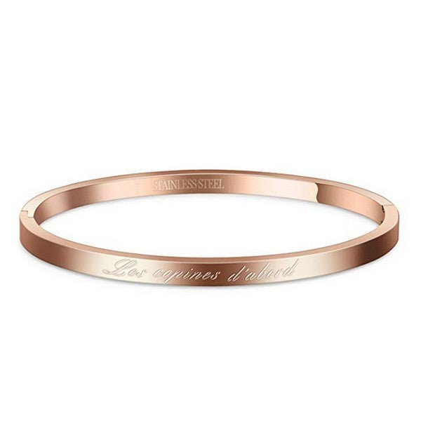 Bracelet message en acier pour femme - Couleur Or rose - ' Les copines d'abord '