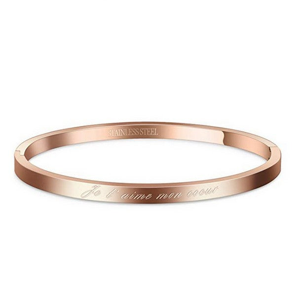 Bracelet message en acier pour femme - Couleur Or rose - ' Je t'aime mon coeur '