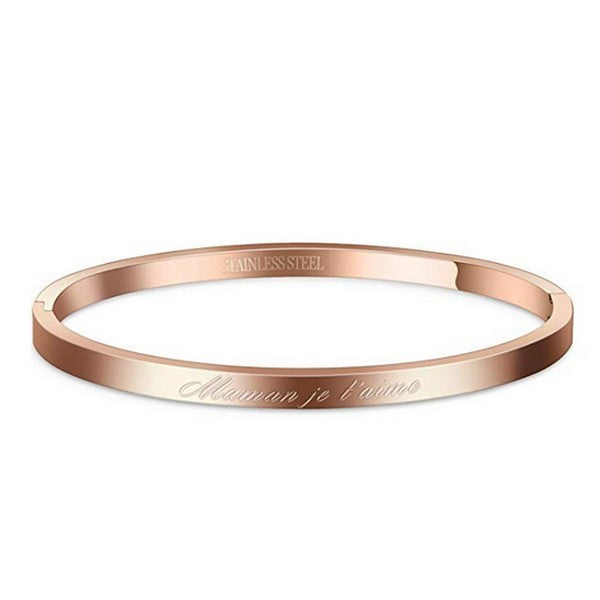 Bracelet message en acier pour femme - Couleur Or rose - ' Maman je t'aime '