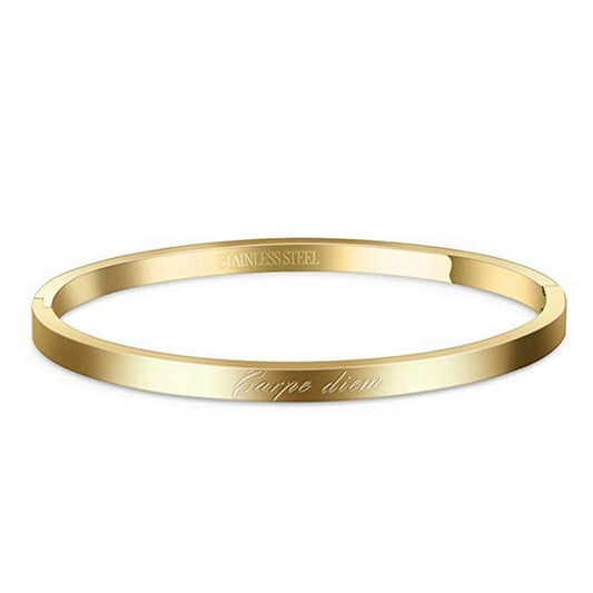 Bracelet message en acier pour femme - Couleur doré - ' Carpe diem '