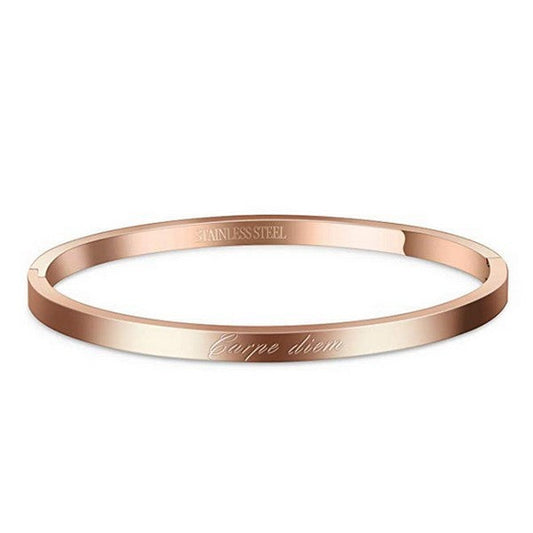 Bracelet message en acier pour femme - Couleur Or rose - ' Carpe diem '
