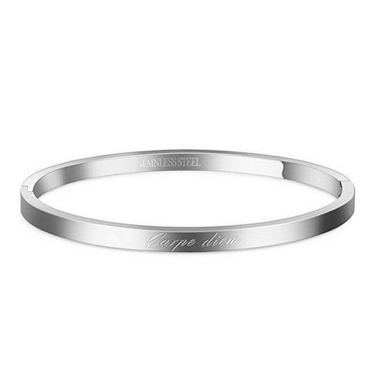 Bracelet message en acier pour femme - Couleur argenté - ' Carpe diem '