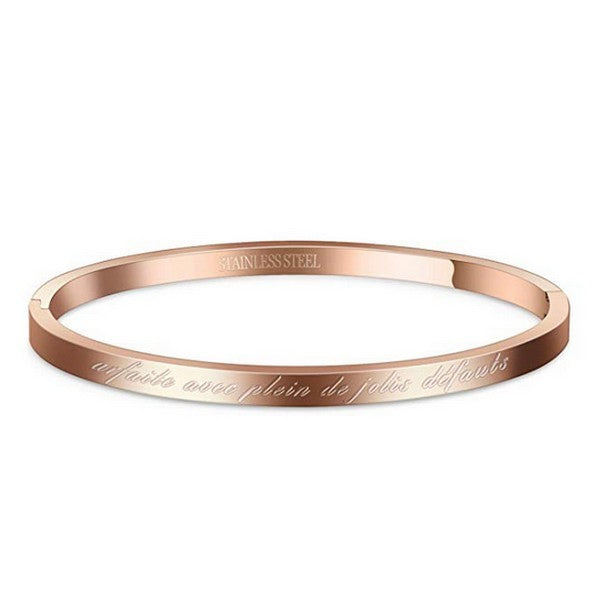 Bracelet message en acier pour femme - Couleur Or rose - ' Parfaite avec plein de jolis défauts '