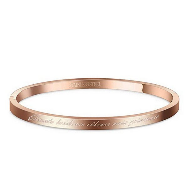 Bracelet message en acier pour femme - Couleur Or rose - ' Chiante boudeuse râleuse mais princesse '