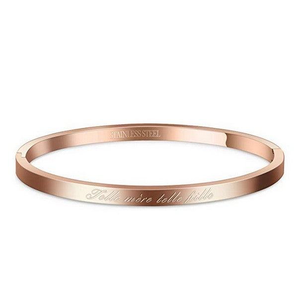 Bracelet message en acier pour femme - Couleur Or rose - ' Telle mère telle fille '