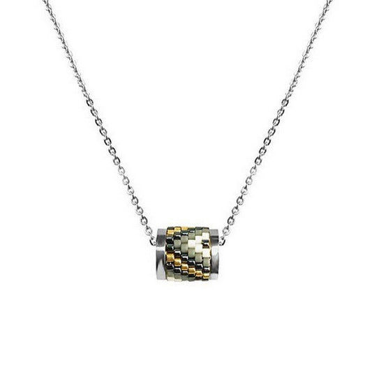 Collier en acier pour femme - Multitude de perles gris-blanc - Couleur argenté