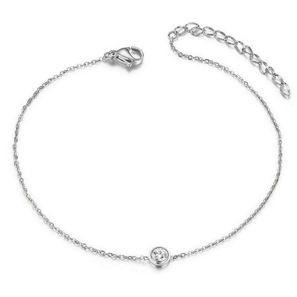 Chaine de cheville en Acier 316 - Solitaire argenté