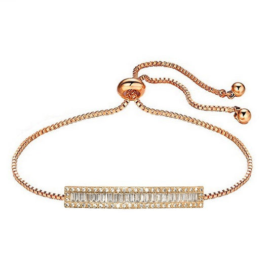 Bracelet pour femme - Couleur or rose pierres serties - Plaque serti