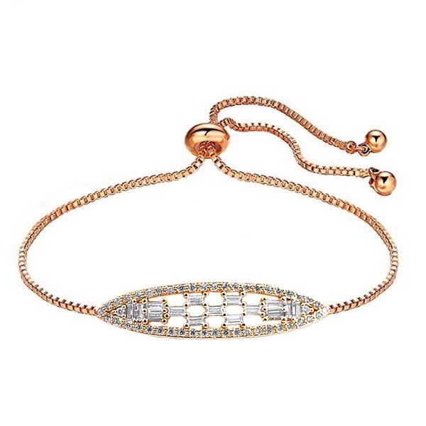 Bracelet pour femme - Couleur or rose pierres serties - Plaque ovale