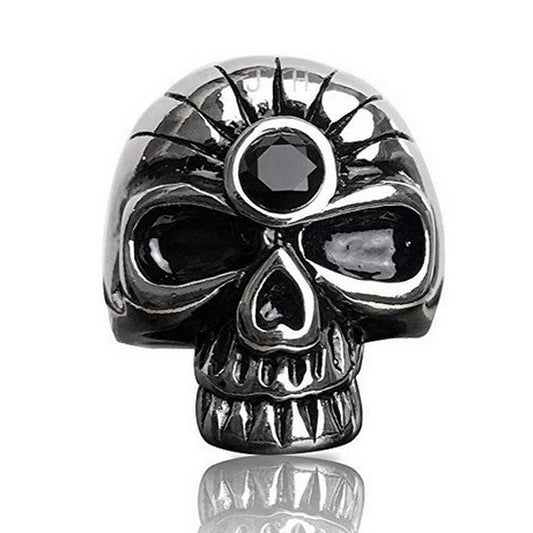 Bague acier 316 - Couleur argenté - Tête de mort strass noir initial JH ( Johnny Halliday )