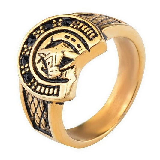 Bague acier 316 - Couleur doré - Fer à cheval