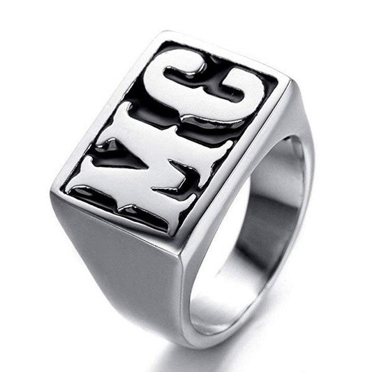 Bague acier 316 - Couleur argenté - Initial M.C "Moto Club"