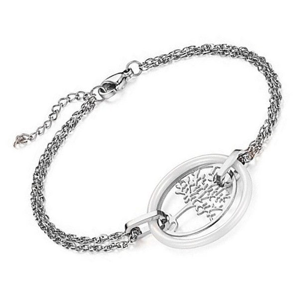Bracelet acier et céramique - Arbre de vie et céramique blanche