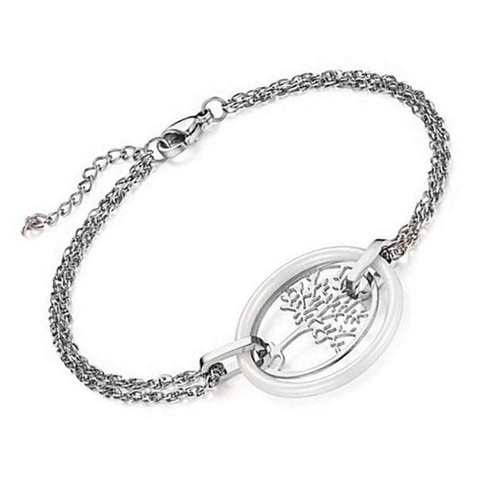 Bracelet acier et céramique - Arbre de vie et céramique blanche