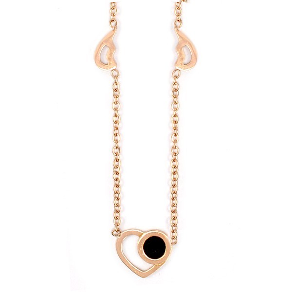 Collier acier pour femme - Coeur - Rond noir