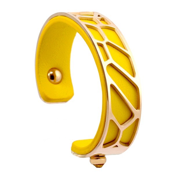 Bracelet pour femme - Acier inoxydable - cuir jaune
