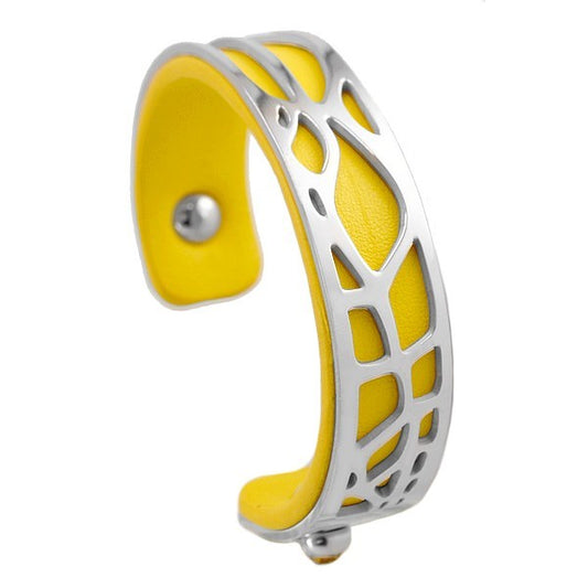 Bracelet pour femme - Acier inoxydable - cuir jaune