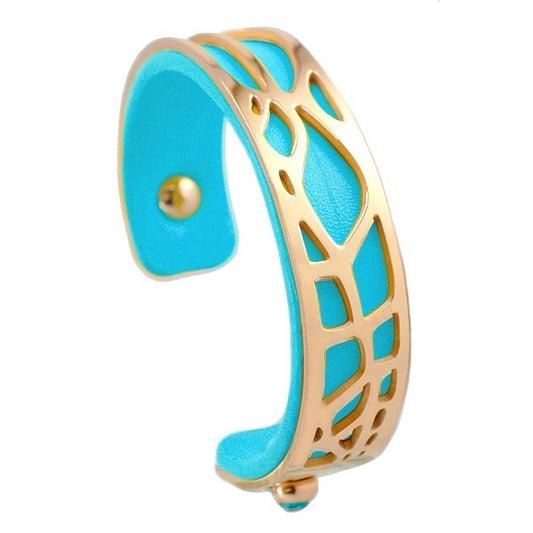 Bracelet pour femme - Acier inoxydable - cuir turquoise
