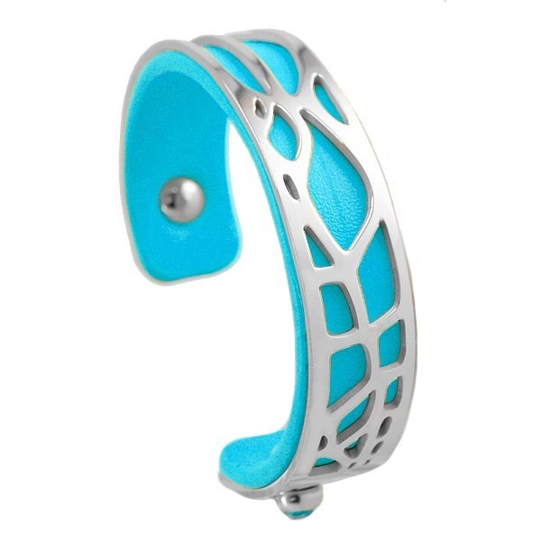 Bracelet pour femme - Acier inoxydable - cuir turquoise