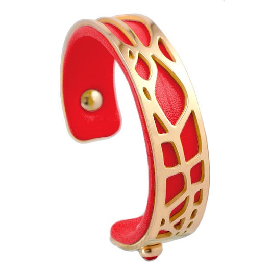 Bracelet pour femme - Acier inoxydable - cuir rouge