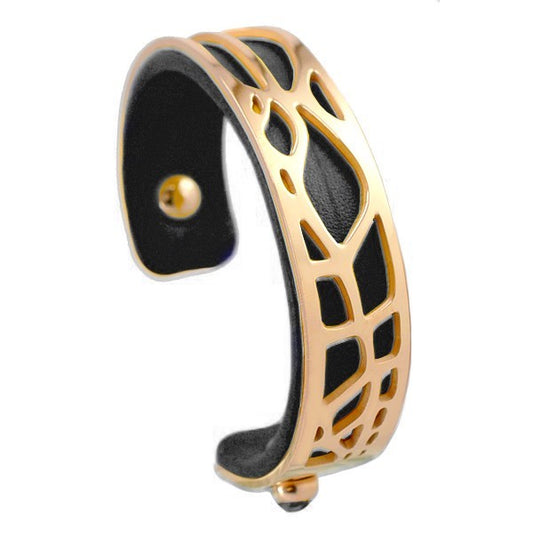 Bracelet pour femme - Acier inoxydable - cuir noir