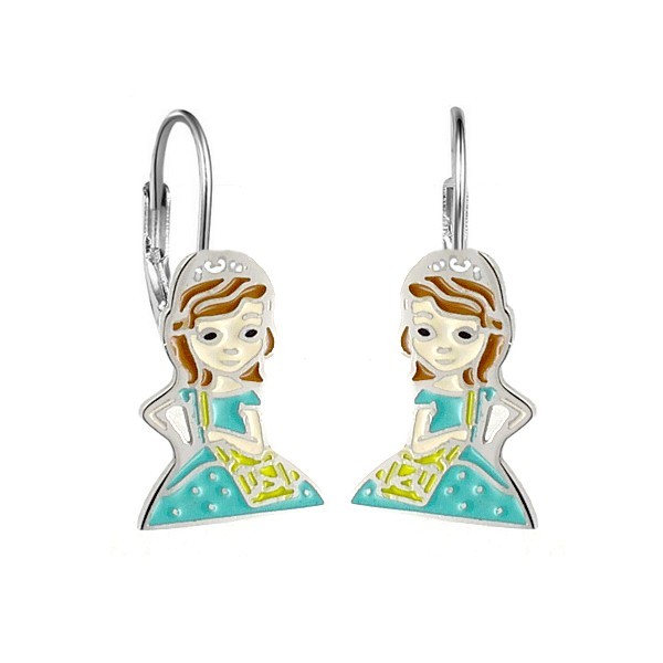 Boucles d'oreilles pour fille - Acier argenté - Princesse robe verte