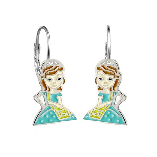 Boucles d'oreilles pour fille - Acier argenté - Princesse robe verte