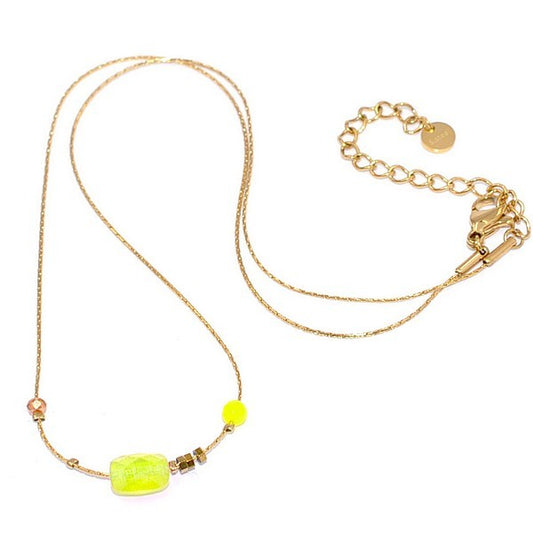 Collier pour femme - Acier doré - Pierre minérale gemme jaune