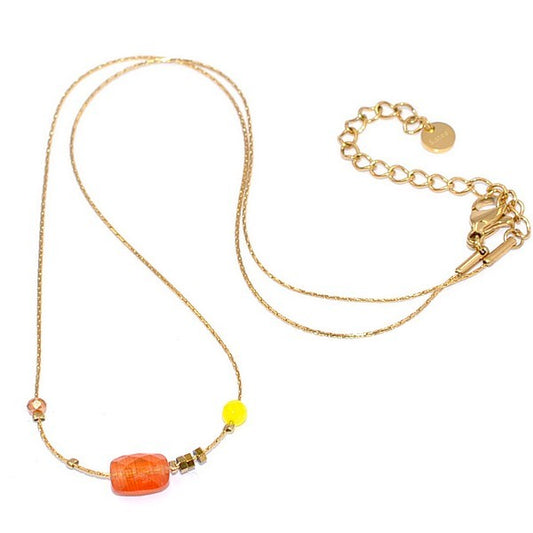 Collier pour femme - Acier doré - Pierre minérale gemme orange