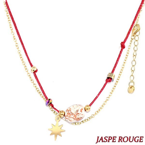 Collier pour femme acier & pierre - Jaspe rouge - Étoile doré
