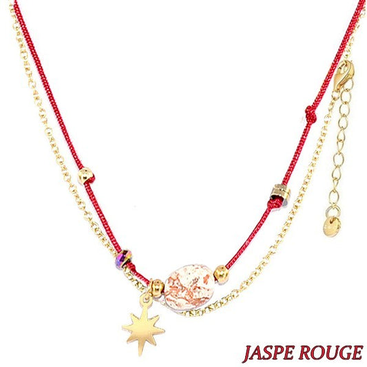 Collier pour femme acier & pierre - Jaspe rouge - Étoile doré
