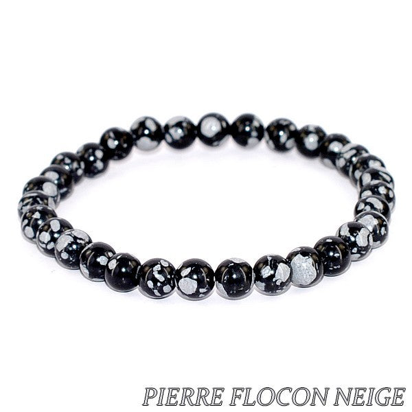 Bracelet pour Homme ou Femme - Pierre naturelle 6 mm - Pierre flocon neige