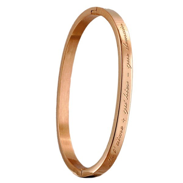 Bracelet message en acier pour enfant - Couleur Or rose - gravure ' Je t'aime + qu'hier - que demain '