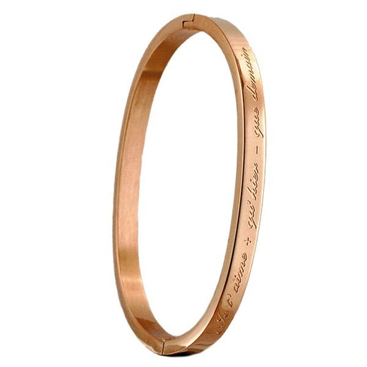 Bracelet message en acier pour enfant - Couleur Or rose - gravure ' Je t'aime + qu'hier - que demain '