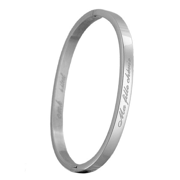 Bracelet message en acier pour enfant - Couleur argenté - gravure ' Ma fille chérie '