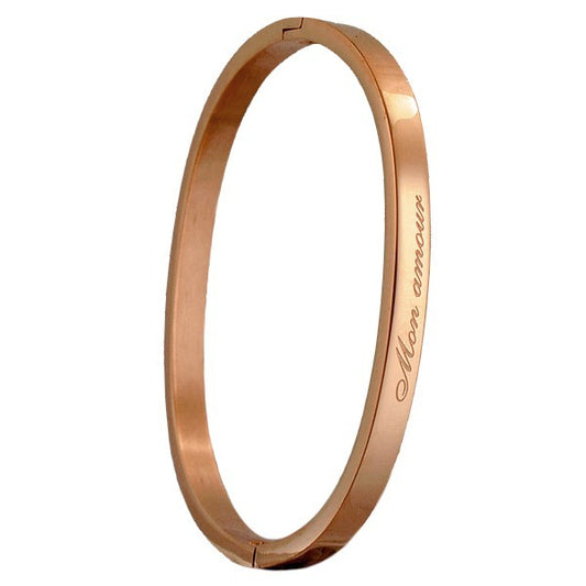 Bracelet message en acier pour enfant - Couleur Or rose - gravure ' Mon amour '