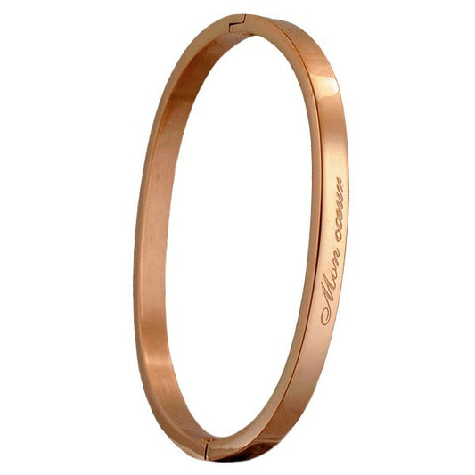 Bracelet message en acier pour enfant - Couleur Or rose - gravure ' Mon coeur '