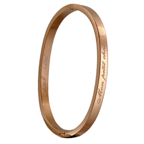 Bracelet message en acier pour enfant - Couleur Or rose - gravure ' Mon petit chat '