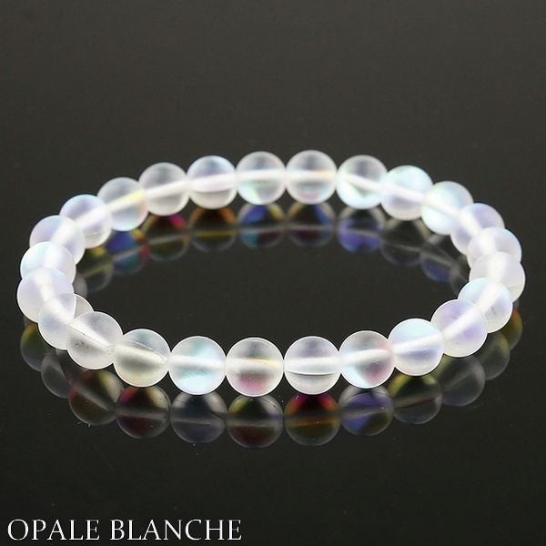 Bracelet pour homme ou femme - Pierre naturelle 6mm - Opale blanche