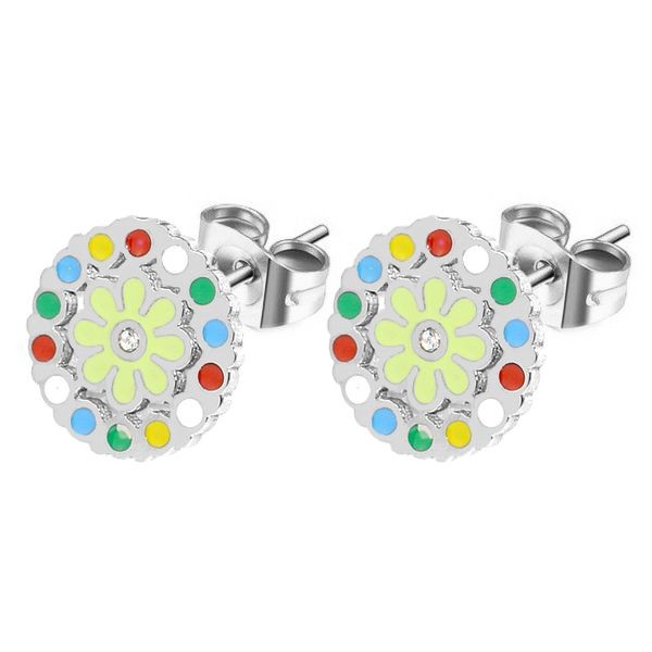 Boucles d'oreilles pour fille - Acier argenté - Cercle fleurie