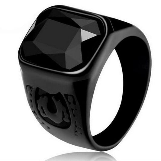 Bague acier 316 - Couleur noir - Pierre Noir