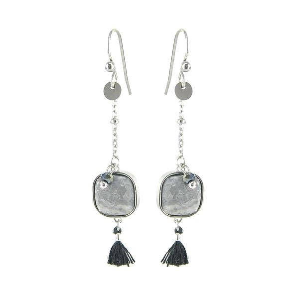 Boucles d'oreilles pour femme - Labradorite - pompon assorti