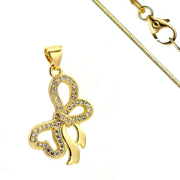 Collier pour femme de couleur or,  pendentif noeud ruban