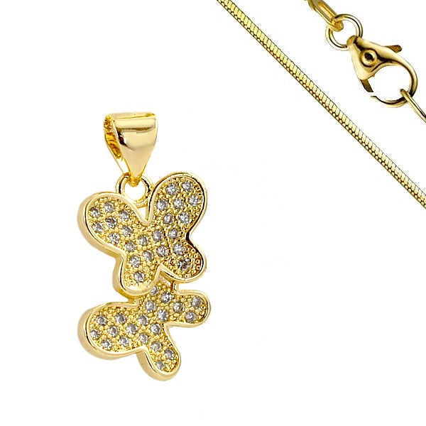 Collier pour femme de couleur or, duo de petits papillons