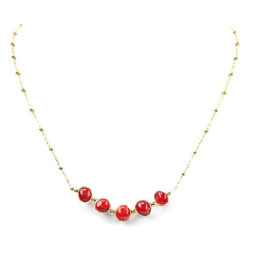 Collier pour femme - 5 Pierres naturelles - Acier - Agate rouge