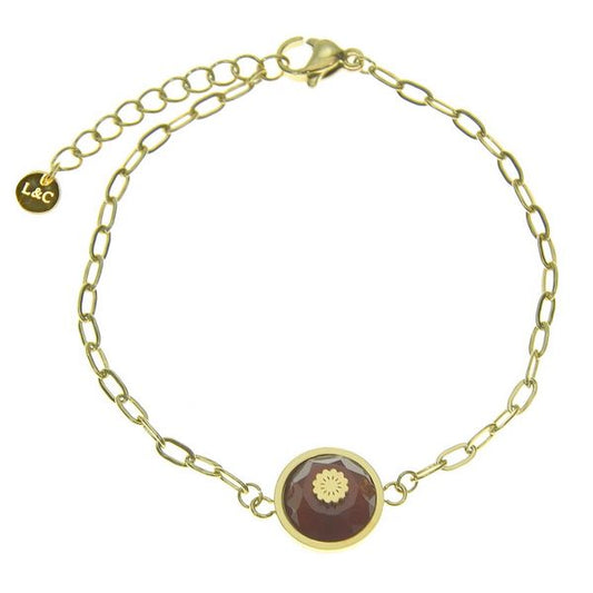 Bracelet pour femme - Acier rosace &  Pierre naturelle - Agate rouge