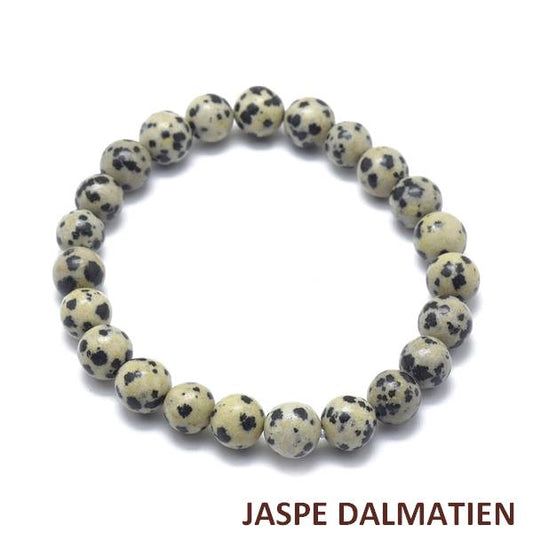 Bracelet pour homme ou femme - pierre naturelle 6 mm - Jaspe Dalmatien